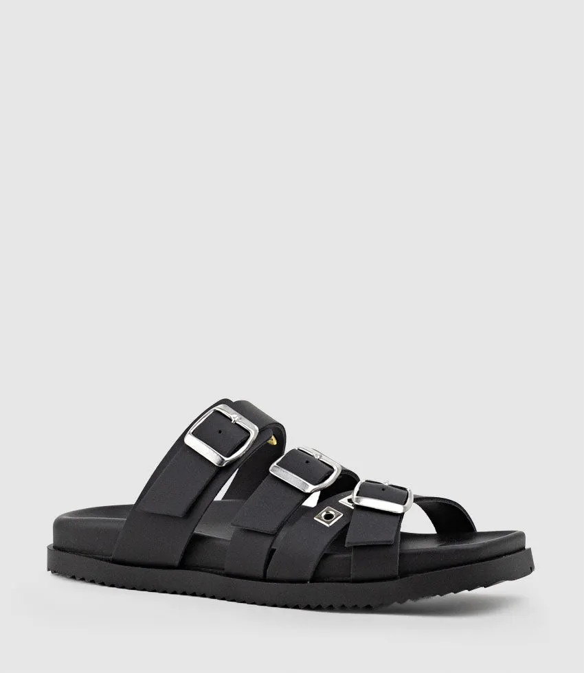KLOVER Multi-Strap Buckle Slide in Black
