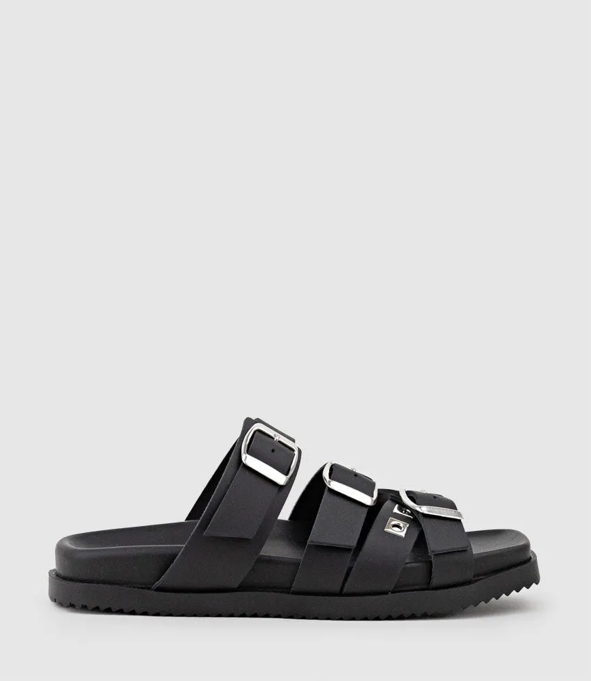 KLOVER Multi-Strap Buckle Slide in Black