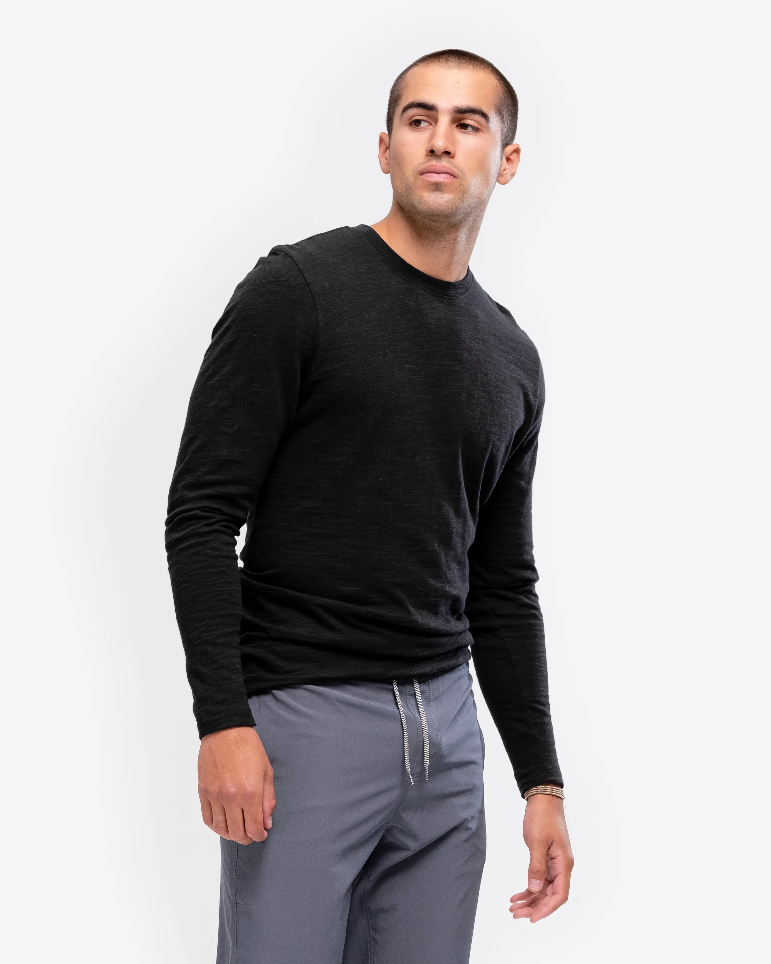 Long Sleeve Slub Crew Neck - Black