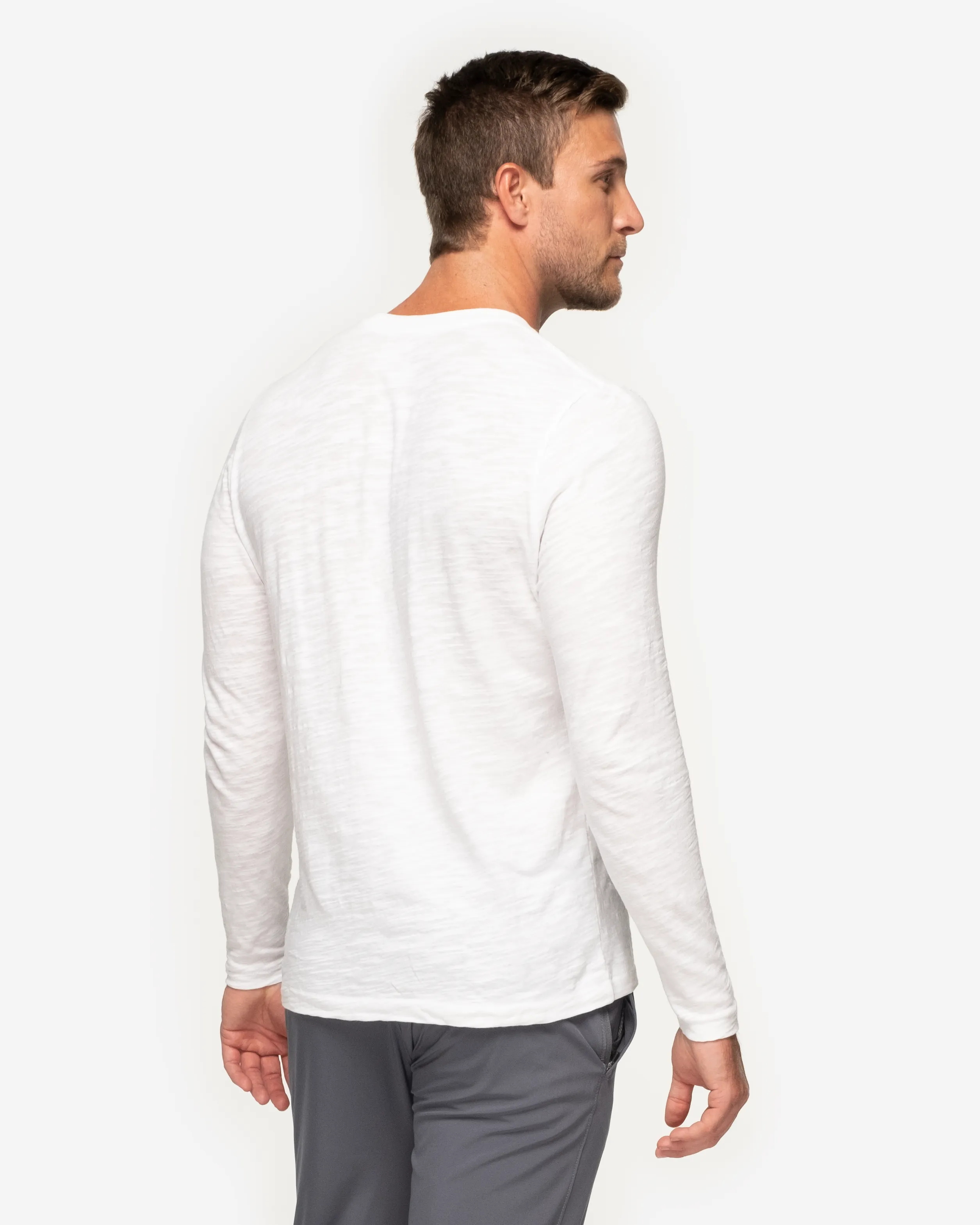 Long Sleeve Slub Crew Neck - White