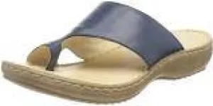 Marco Tozzi Leather Navy Toe Loop Slip On Mule Sandal