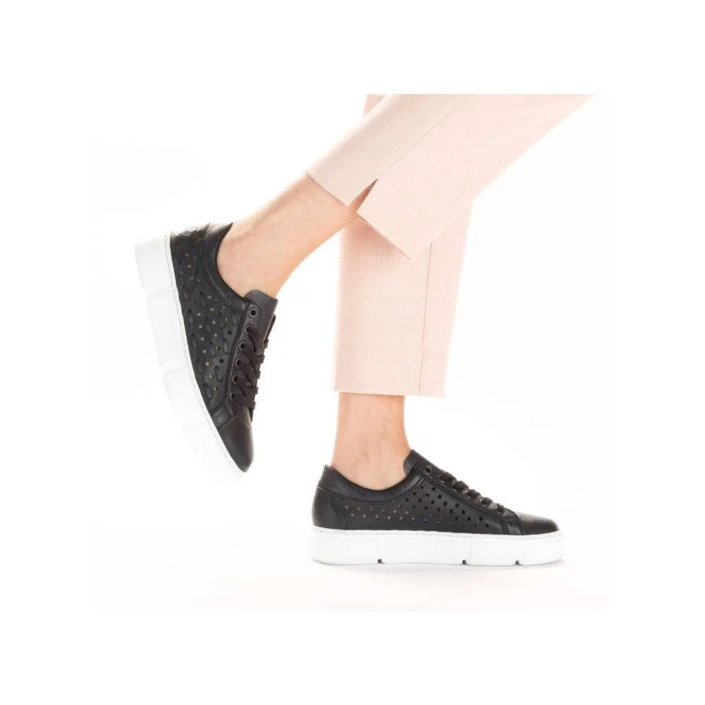 Rieker N5918-14 Ladies Navy Blue Leather & Textile Lace Up Trainers