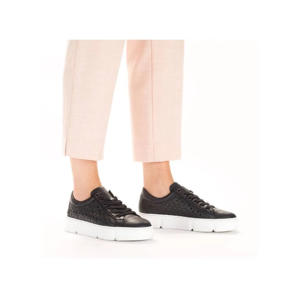 Rieker N5918-14 Ladies Navy Blue Leather & Textile Lace Up Trainers
