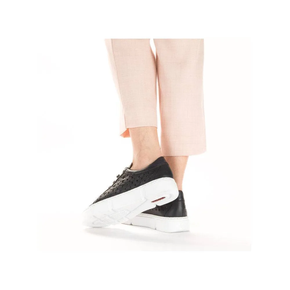 Rieker N5918-14 Ladies Navy Blue Leather & Textile Lace Up Trainers