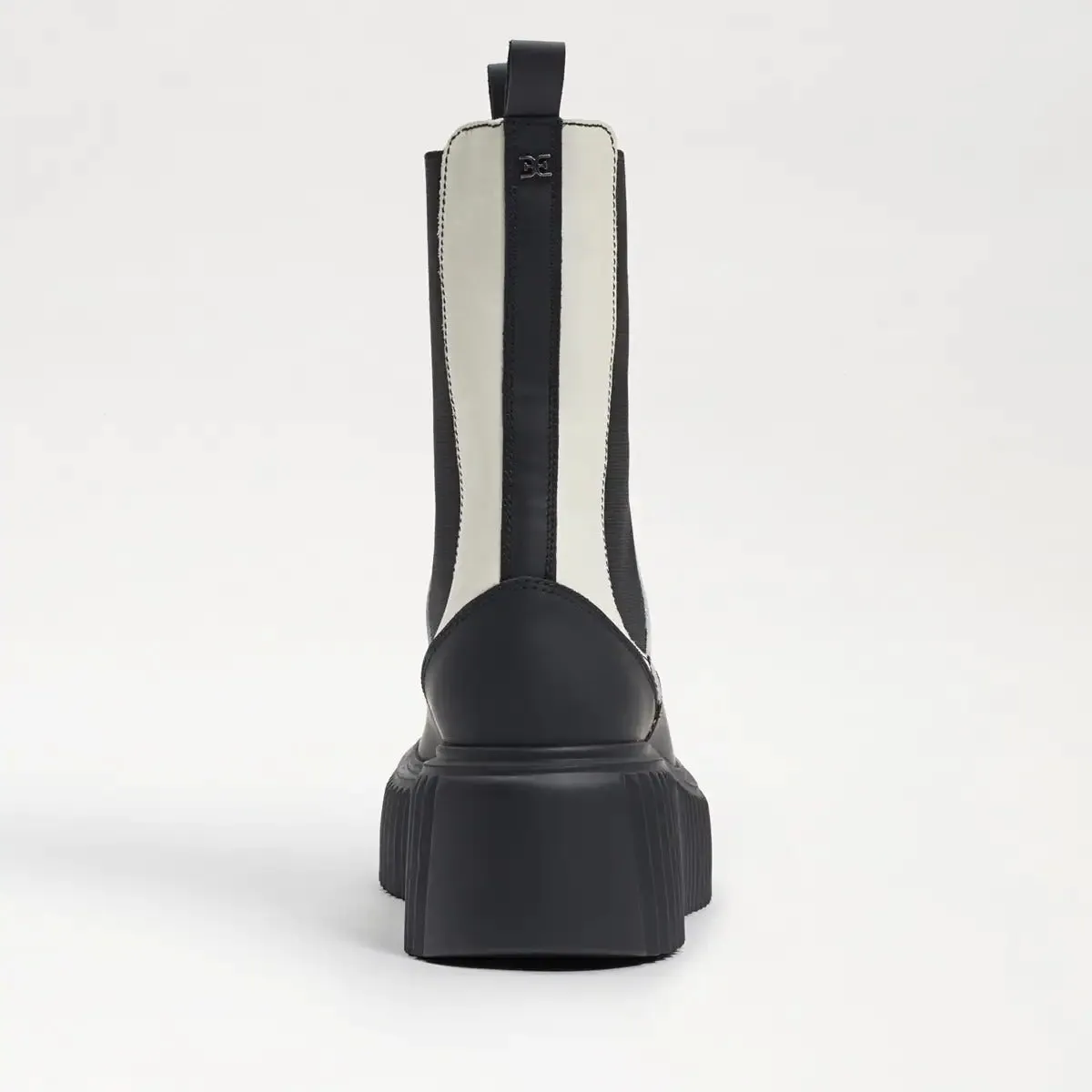 Sam Edelman Taber White/Black Chunky Lug Sole Rounded Toe Pull On Combat Boots