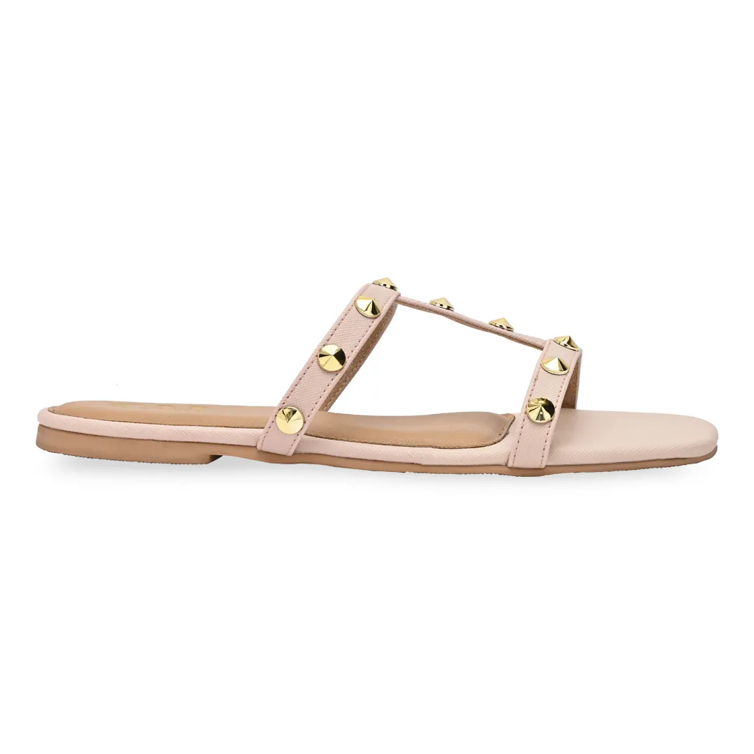 T-strap studded pink flats