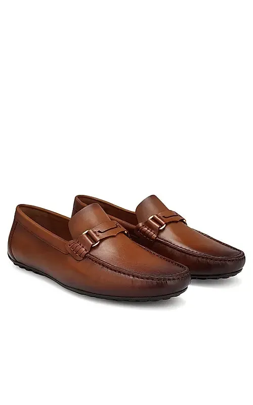 Tan Leather Moccasins With Panel