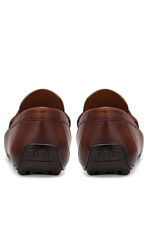 Tan Leather Moccasins With Panel