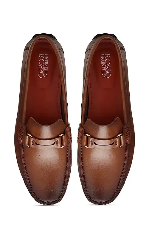 Tan Leather Moccasins With Panel