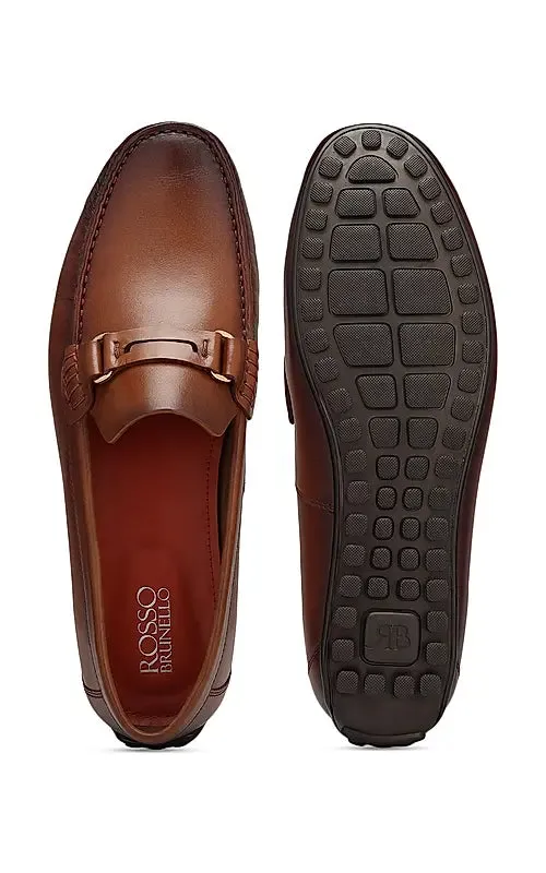 Tan Leather Moccasins With Panel