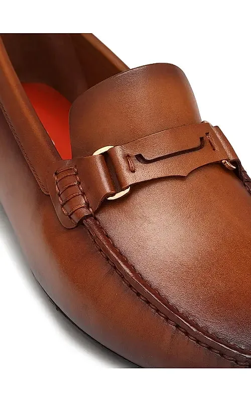 Tan Leather Moccasins With Panel
