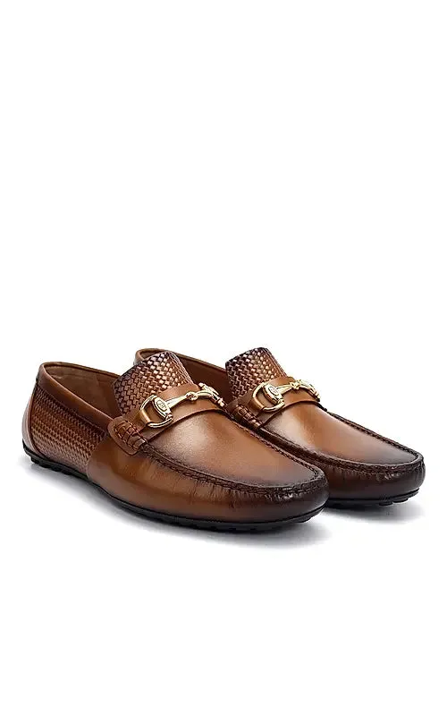 Tan Textured Leather Moccasins