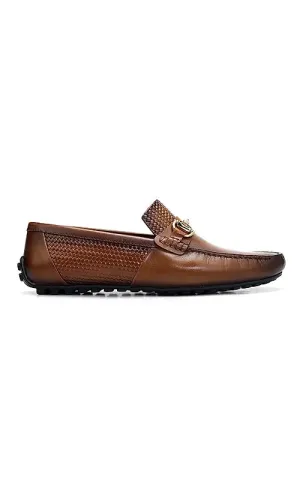 Tan Textured Leather Moccasins