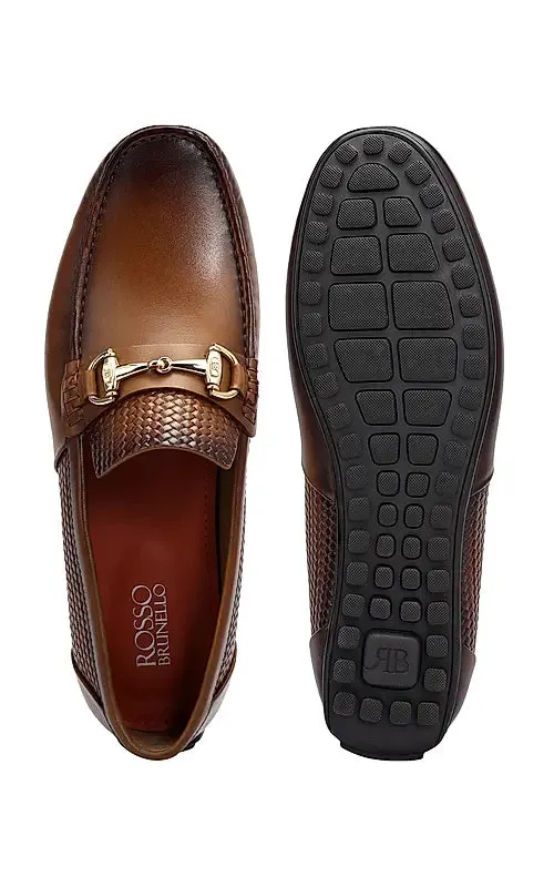 Tan Textured Leather Moccasins
