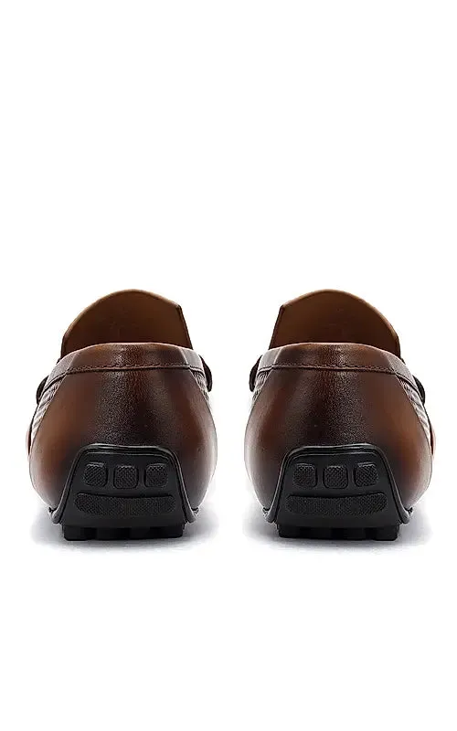 Tan Textured Leather Moccasins