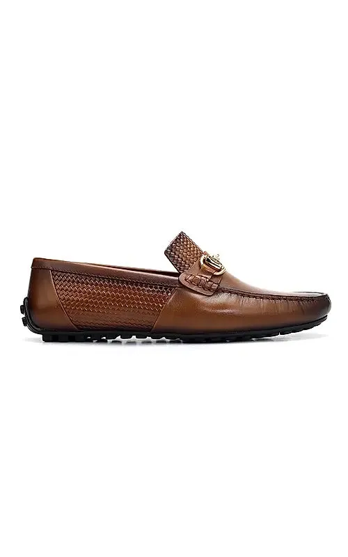 Tan Textured Leather Moccasins