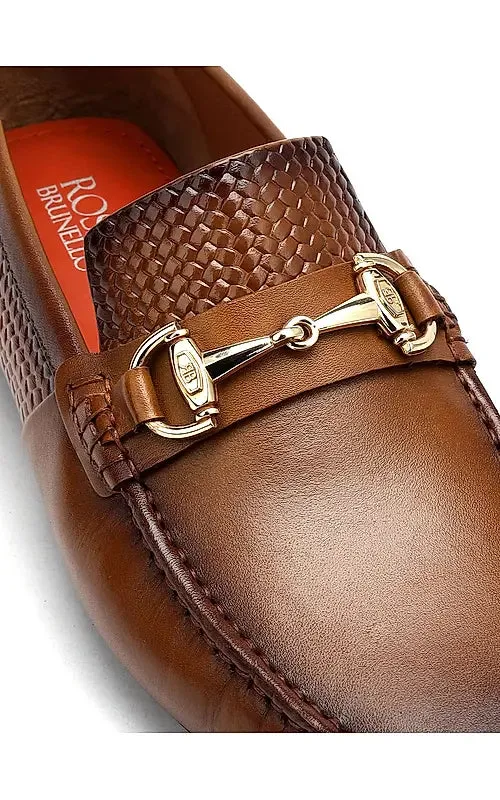 Tan Textured Leather Moccasins