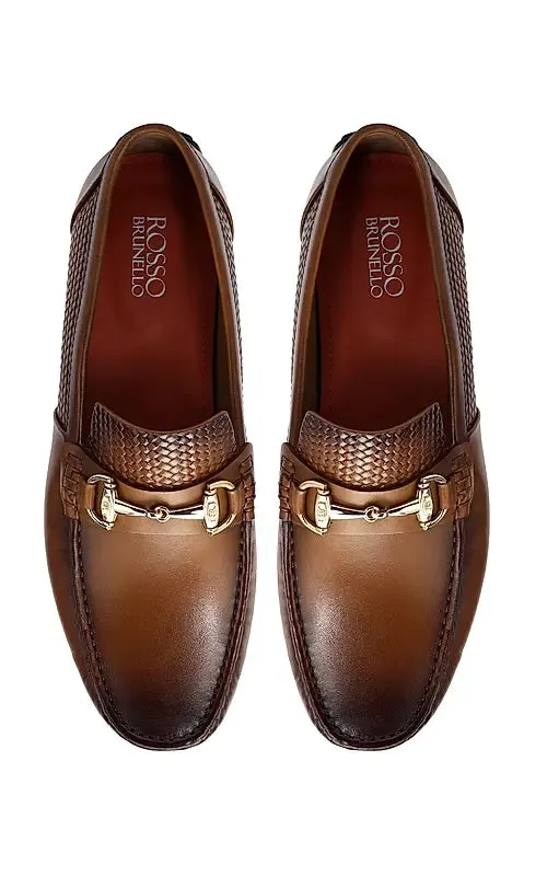 Tan Textured Leather Moccasins