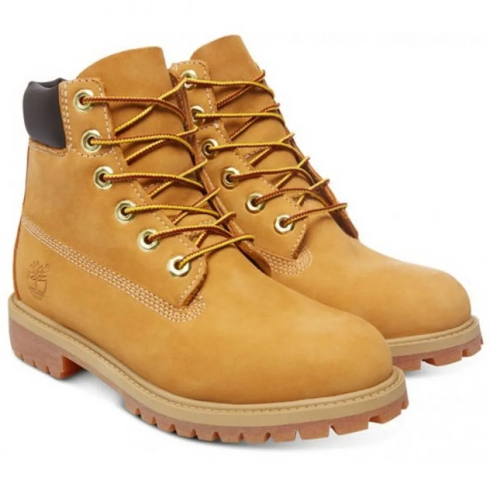 Timberland Youth 6-Inch Premium Waterproof Boot in Wheat Nubuck