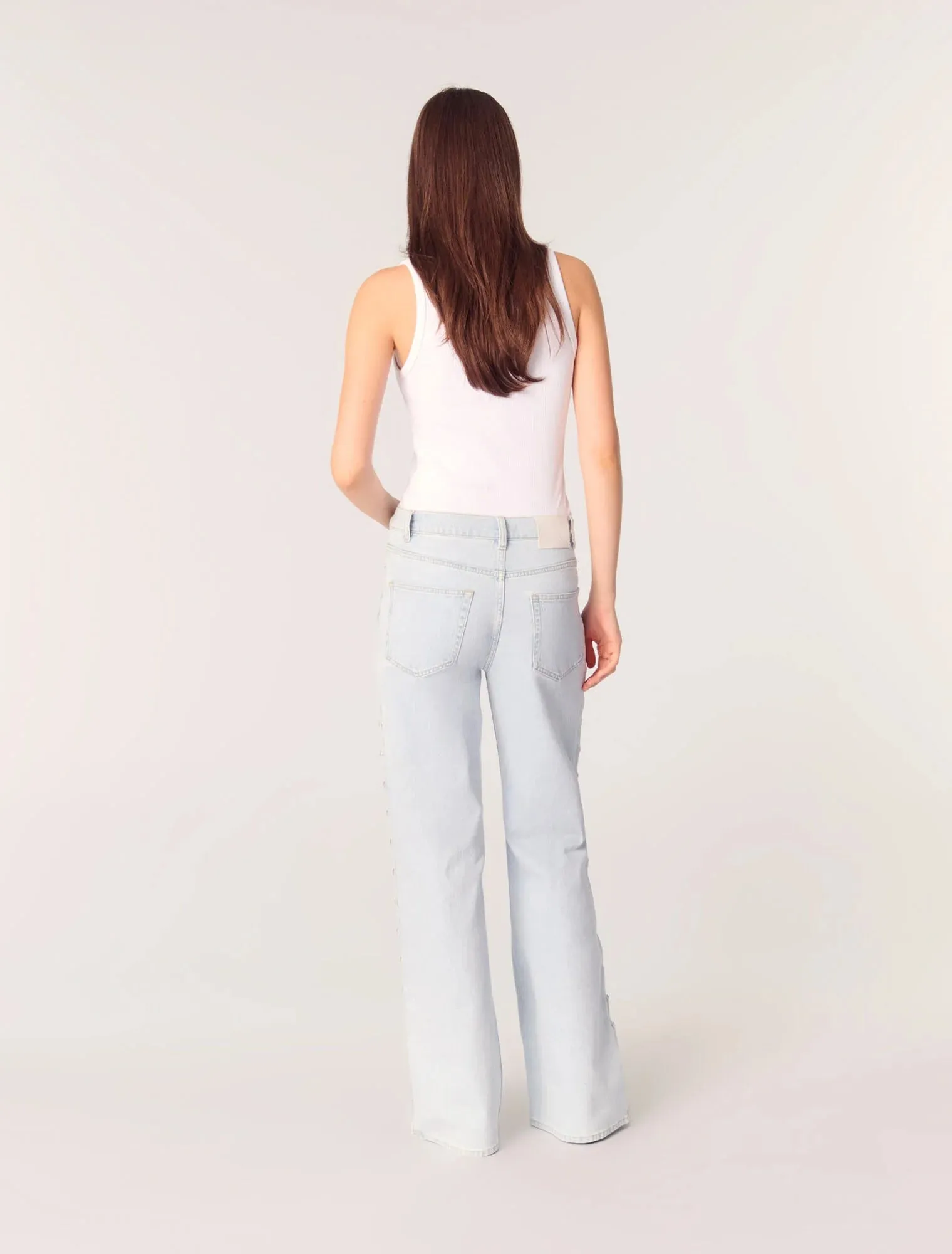 Wide-leg rhinestone cutaway jeans