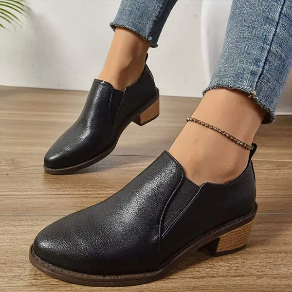 Women's Pointed-Toe Chunky Heel Deep V-Cut Pumps 56461092C