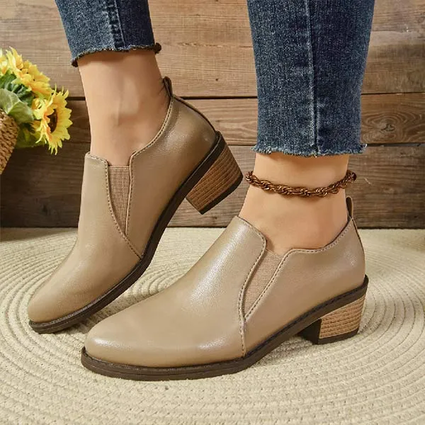 Women's Pointed-Toe Chunky Heel Deep V-Cut Pumps 56461092C