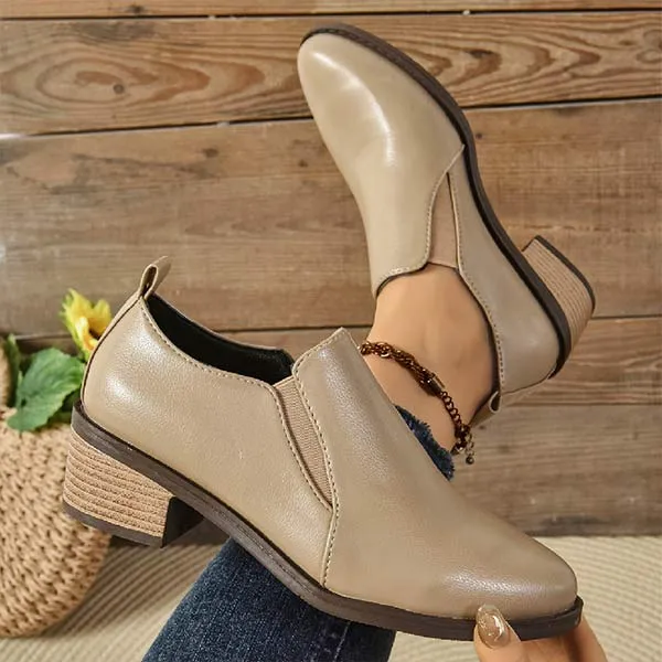 Women's Pointed-Toe Chunky Heel Deep V-Cut Pumps 56461092C