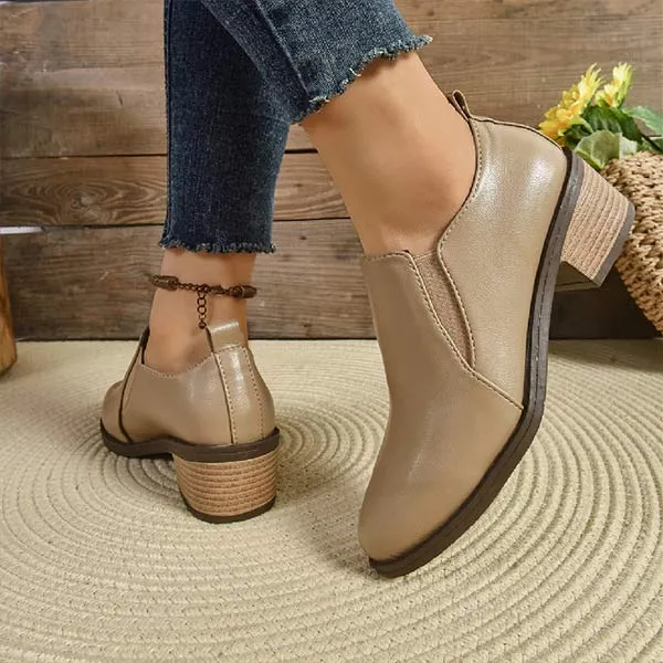 Women's Pointed-Toe Chunky Heel Deep V-Cut Pumps 56461092C
