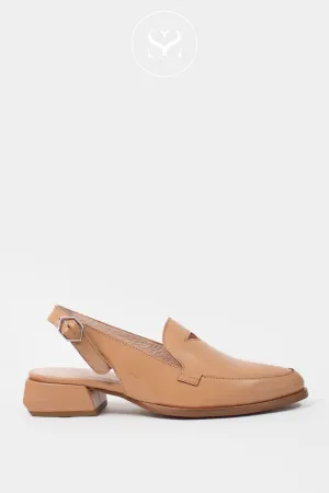 WONDERS C-6021 CAMEL LEATHER SLINGBACK BLOCK HEEL LOAFERS