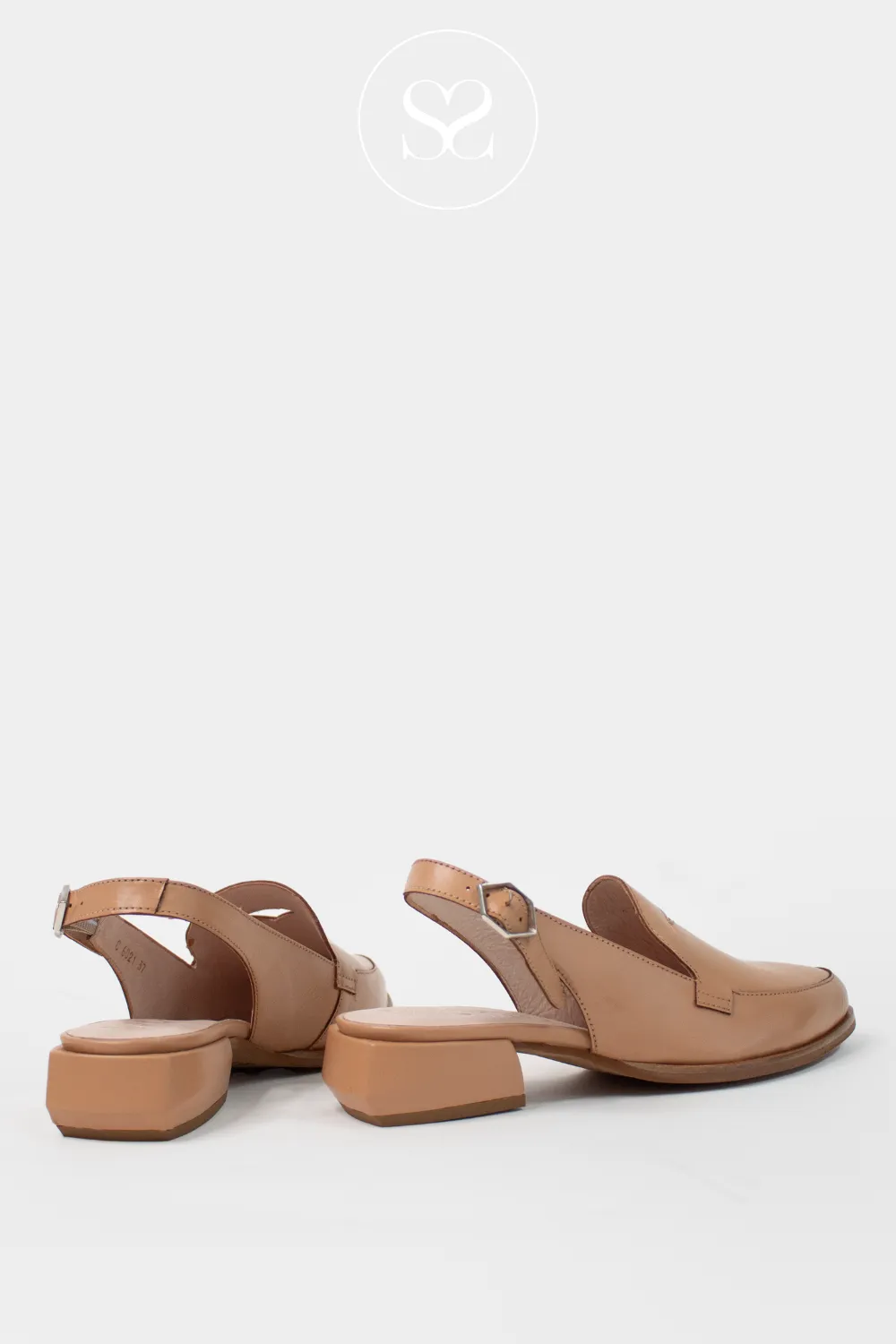 WONDERS C-6021 CAMEL LEATHER SLINGBACK BLOCK HEEL LOAFERS