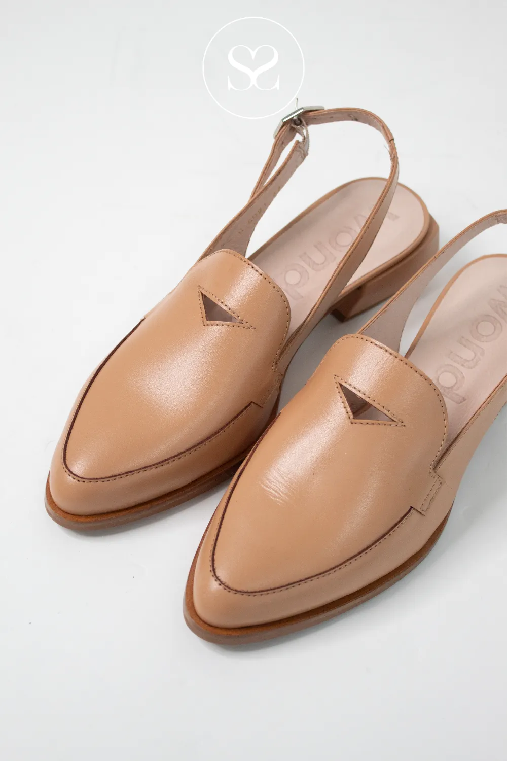 WONDERS C-6021 CAMEL LEATHER SLINGBACK BLOCK HEEL LOAFERS