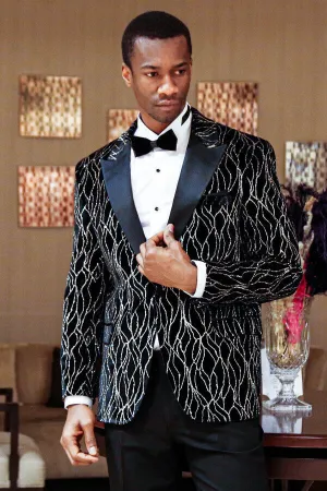 WSS Gold Patterned Black Men Prom Blazer  - Singen