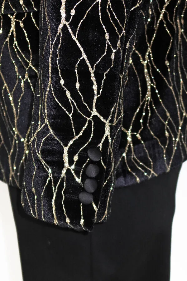 WSS Gold Patterned Black Men Prom Blazer  - Singen